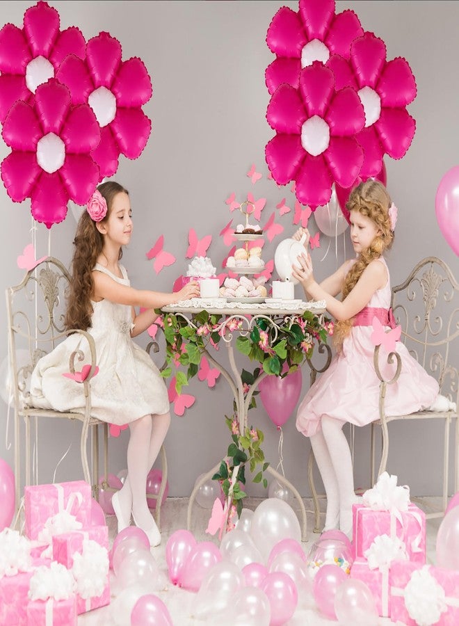 BIEUFBJI 15 Pcs Hot Pink Daisy Balloons - Aluminum Foil Balloons for Birthday, Wedding, Baby Shower, Kids Theme Party Decoration - Image 4
